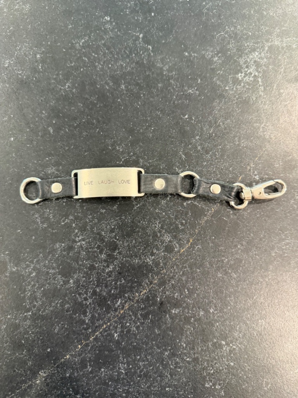 Cynthia H Designs Live Laugh Love Black Leather Bracelet with Silver Tone Plate